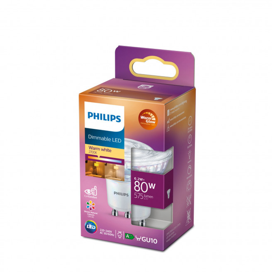 Philips LEDCLassic 80W spot glas GU10 warm glow dæmpbar 1 stk - 8718699774097