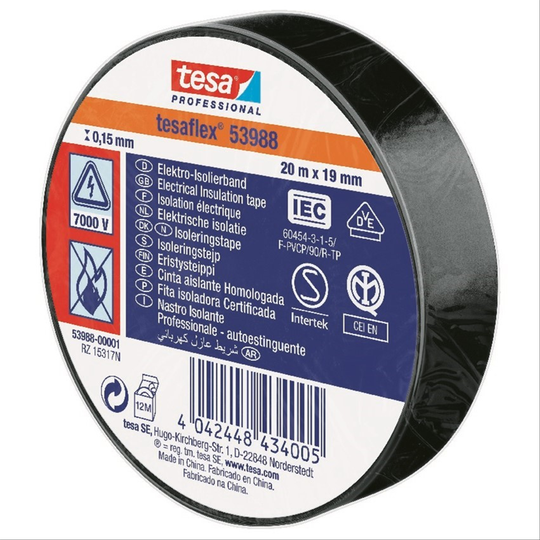 Eltape tesa 19 mm x 20 m sort