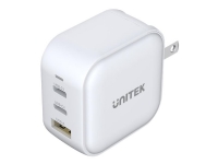 Unitek P1108AWH - Strømforsyningsadapter - 66 Watt - PD - 3 output-stikforbindelser (USB, 2 x USB-C) - hvid