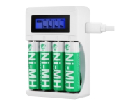 DELTACO - 4-6 timer batterioplader - (for 4xAA/AAA) + batteri 4 x AA type - hvid