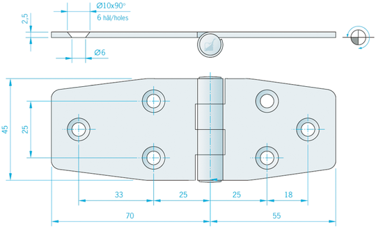 Hængsel 125x45mm revers. 445189 rfr.