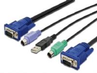 DIGITUS Octopus - Kabel til tastatur / video / mus (KVM) - HD-15 (VGA) (han) til USB, PS/2 (han) - 3 m - sort