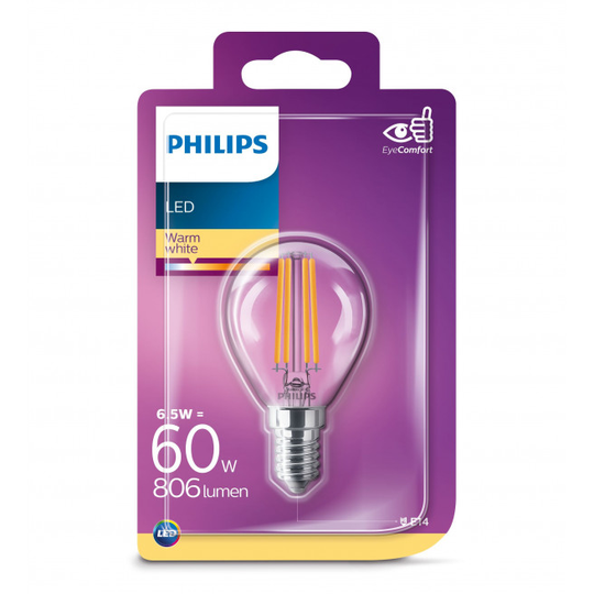 Philips LEDClassic Filament 60W krone E14 varm hvid klar ikke dæmpbar 1 stk - 8718699648787