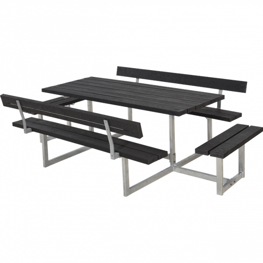 Plus Basic Bord/Bænkesæt m/2 ryglæn og 2 påbygninger - 260 cm - ReTex -Sort - 185815-35