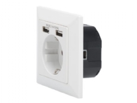 Digitus Socket with 2 USB ports - Strømforsyningsadapter (strøm, 2 x USB) - hvid, RAL 9003