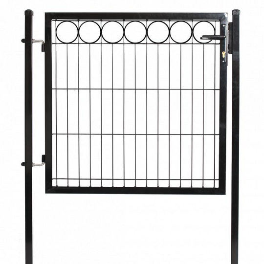 Låge for panelhegn med deko "O", 1000 x 1000 mm inkl. stolper, sort - 111-405