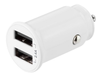 DELTACO USB-CAR125 - Bilstrømsadapter - 12 Watt - 2.4 A - 2 output-stikforbindelser (2 x USB) - hvid