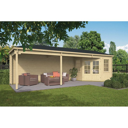 Spokane med baldakin Bjælkehytte - 44 mm - 400729N - 19,75 m²