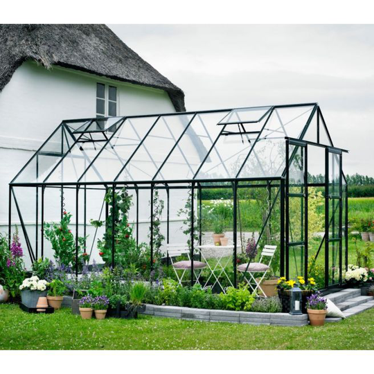Halls Magnum 148 Drivhus 11,5m² grøn med 3 mm hærdet glas inkl. fundament - F09872