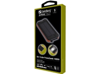 Solar Powerbank 10000 Sandberg 3in1 - Solarstrømbank - 10000 mAh - 37 Wh - 3 A (USB, USB-C) - på kabel: Micro-USB, USB-C