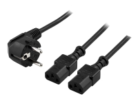 DELTACO DEL-109D - Strøm-splitter - CEE 7/7 (han) vinklet til IEC 60320 C13 lige - AC 250 V - 10 A - 2 m - sort
