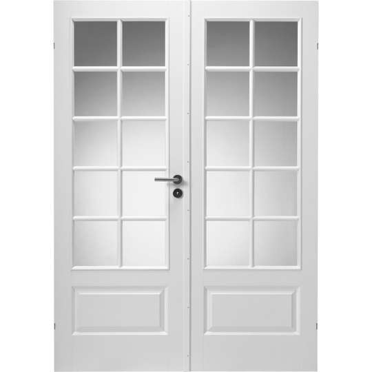 Swedoor Compact SP10+SP10 hvidmalet dobbeltdør massiv m/glas m15x21 / 72,5+72,5x204cm