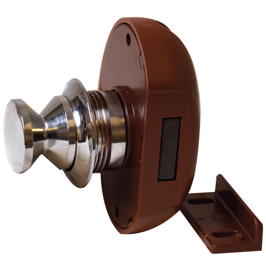 Skabslås i Forkromet Messing 16mm med Brun Lås 70x45mm, Hul: 58mm