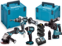 MAKITA COMBO 18V DLX4104TJ1 Værktøjssæt (18V Vinkelsliber + 18V Slagboremaskine + 18V Slagnøgle + 18V Borehammer + 18V Batteri Oplader + 3 x 18V Batt