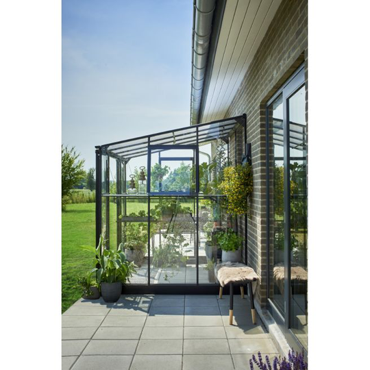 Halls Drivhus Qube Lean-to 68 sort m/ 3 mm hærdet glas - F09936