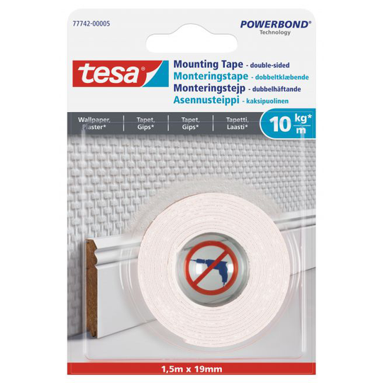 Tesa Monteringstape til tapet og puds (10 kg/m), rulle