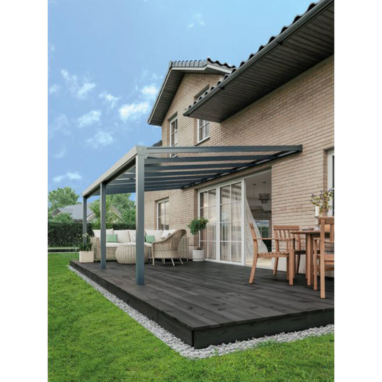 Terrasseoverdækning Alu Easy Polycarbonat Klar - 700x300cm - RAL7016 Antrasit