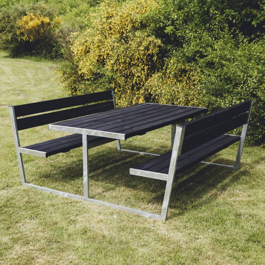 HORTUS Bord-/bænksæt "THOR" sort grundmalet og galvaniseret stel med ryg L: 180 x B: 205 cm - 801-084