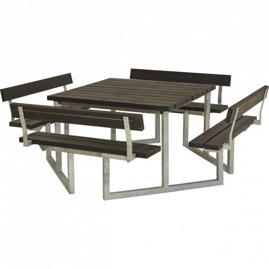 Plus Twist Bord/Bænkesæt m/4 ryglæn - B 227 cm x H - Genbrugsplast