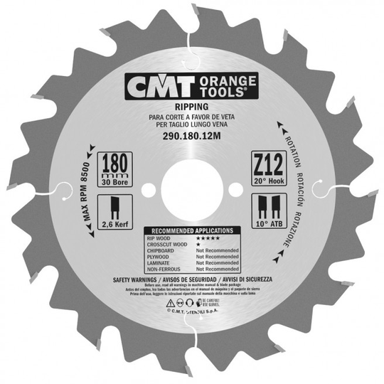 CMT Klinge 180x2,6x30 Z12 W - 290.180.12M