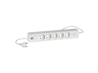 LAURITZ KNUDSEN LK stikkontaktdåse 5 udtag u. jord med afbryder og glimlampe. 1,5m ledning DK stikprop 2 USB Hvid