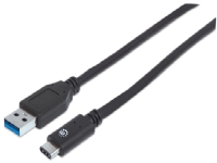 Manhattan USB 3.1 Gen2, 1 m, 1 m, USB A, USB C, USB 3.2 Gen 2 (3.1 Gen 2), 10000 Mbit/s, Sort