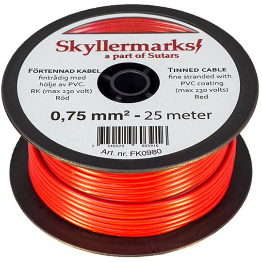 Minirulle fortinnet sort/rød 0.75mm² 12m
