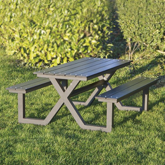 Børne bord-/bænksæt HORTUS X-model sort plywood og antracit stel - 801-090
