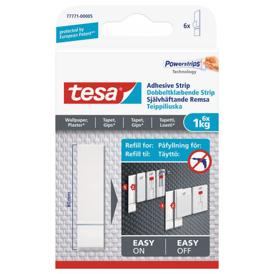 Tesa Dobbeltklæbende strips til tapet og gips (1 kg), 6 stk.