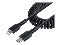 StarTech.com 50cm/20in USB C to Lightning Cable, MFi Certified, Coiled iPhone Charger Cable, Black, Durable and Flexible TPE Jacket Aramid Fiber, Hea