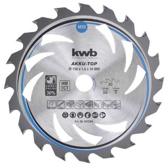 KWB Rundsavsklinge, TCT, mediumtynd, Ø150/Ø16 mm, 20 tænder