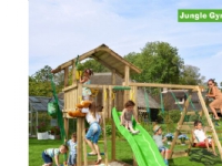 Jungle Gym Chalet + Climb Module Xtra inkl. grøn rutschebane og 120 kg sand (804-271CXSG)