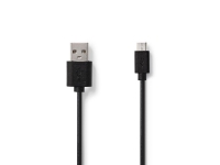 Nedis CCGP60500BK20, 2 m, USB-A, Micro-USB B, USB 2.0, Hanstik/Hanstik, Sort