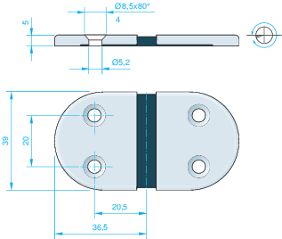 Hængsel 73x39mm rfr. 441704 med gummiled