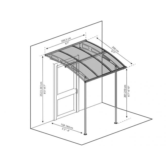 PALRAM Vega 2000 Dør baldakin / terrasseoverdækning, grå - 540-112