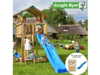 Jungle Gym Chalet inkl. blå rutscebane og 120 kg sand (804-271SAB)