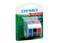 DYMO® 3D prægetape 9mm x 3m sort, rød og blå selvklæbende - (3 stk.)