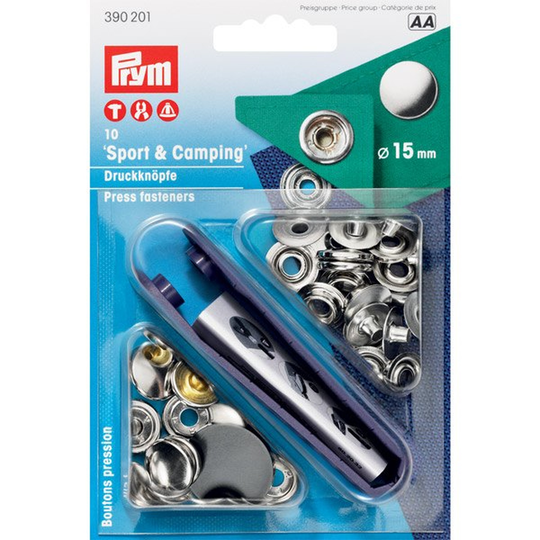 Prym Sport & Camping Rustfri Trykknapper inkl. værktøj, ø15mm 10 stk.