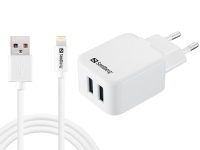 Sandberg - Strømforsyningsadapter - 2.4 A (USB) - Dual - inkl. Lightning 1 m. - for Apple iPad/iPhone/iPod (Lightning)