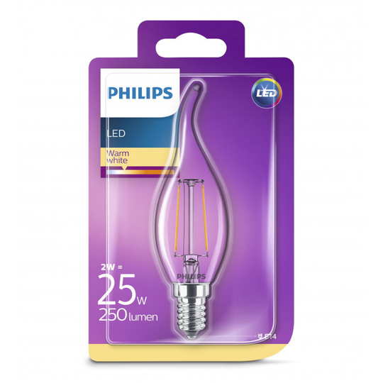 Philips LEDClassic Filament 25W bøjet top E14 varm hvid klar ikke dæmpbar 1 stk - 8718696573877