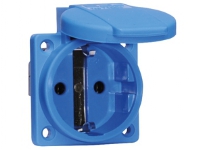BALS Schuko stikdåse 250V 16A 2 polet + jord indbygning, Quick-connect flange 50x50 mm med klaplåg blå IP44, polyamid