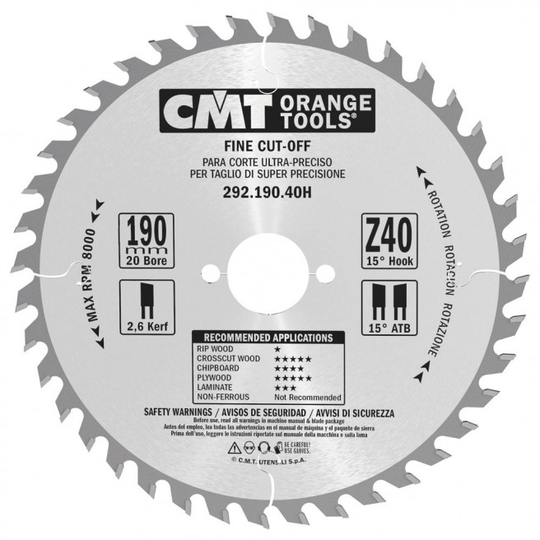 CMT Klinge 190x2,6x16 Z40 W - 292.190.40E