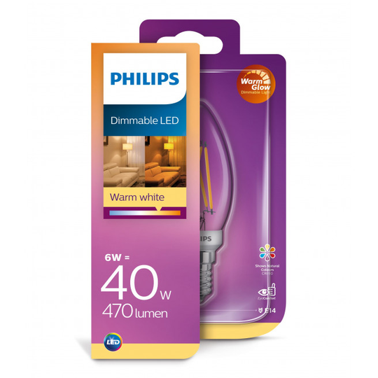Philips LEDClassic Filament 40W kerte E14 varm hvid klar dæmpbar 1 stk - 8718699645922
