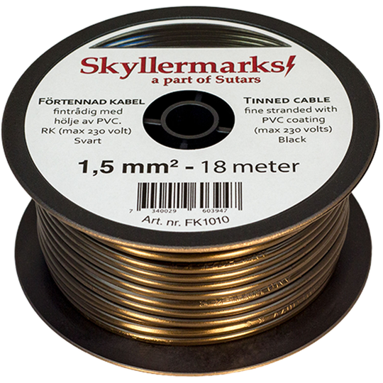 Minirulle fortinnet sort 1,5 mm 18 m rl