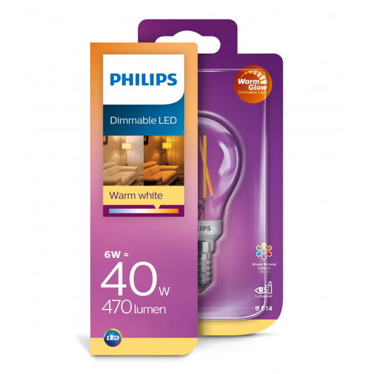 Philips LEDClassic Filament 40W krone E14 varm hvid klar dæmpbar 1 stk - 8718699646080