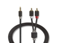 Nedis - Audiokabel - stereo mini-jackstik han til RCA han - 2 m - antracit (sort) - rund