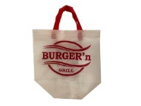 Shoppingbag 250x200x350 mm 50 gr hvid med rødt tryk GRILL,200 stk/krt