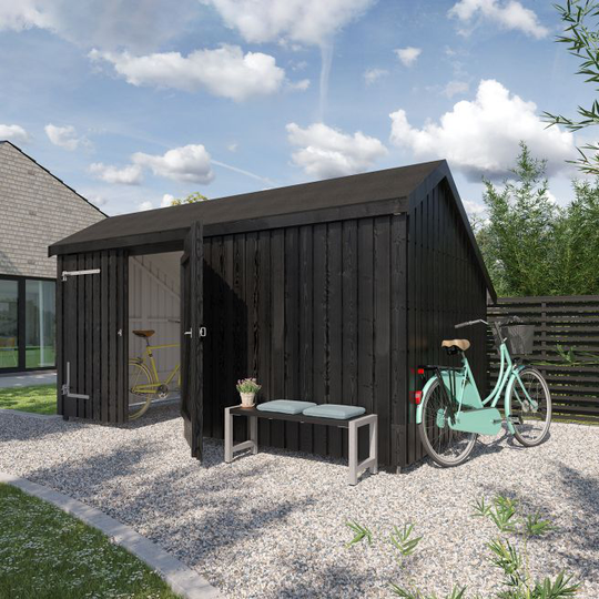 Plus Multi Havehus 10,5 m² - 2 moduler m/dobbeltdør og lukket front - inkl. tagpap/alulister - 1675815-1