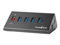 Nedis UHUBUP3510BK - Hub - 4 x SuperSpeed USB 3.0 + 1 x SuperSpeed USB 3.0 (oplader) - desktop