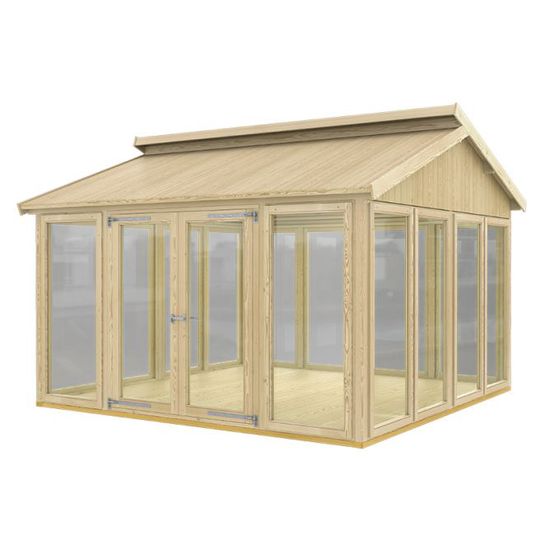 Plus Multi Pavillon m/14 vinduer og én dobbeltdør - inkl. gulvstrøer og gulvbrædder - grundmål: BxL 350x350cm - 4835-6